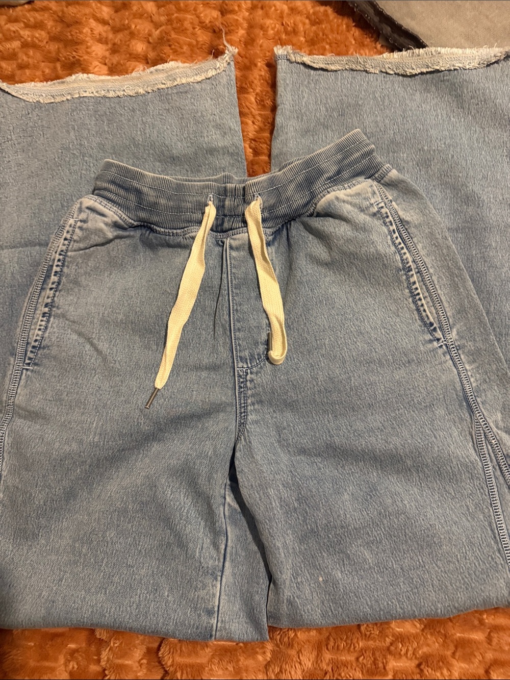 aerie Light Blue Wide-Leg Jeans with Cream Drawstring